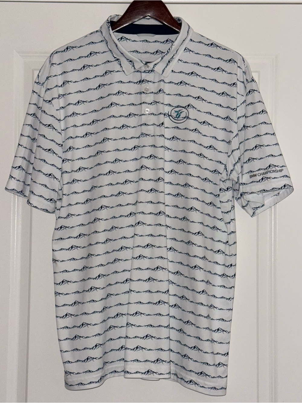 Swannies Mens XL White Lawrence Desert Mountain Print Golf Polo x BMW Championsh
